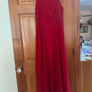 Betsy & Adam Red Sleeveless Cowl Neck Gown